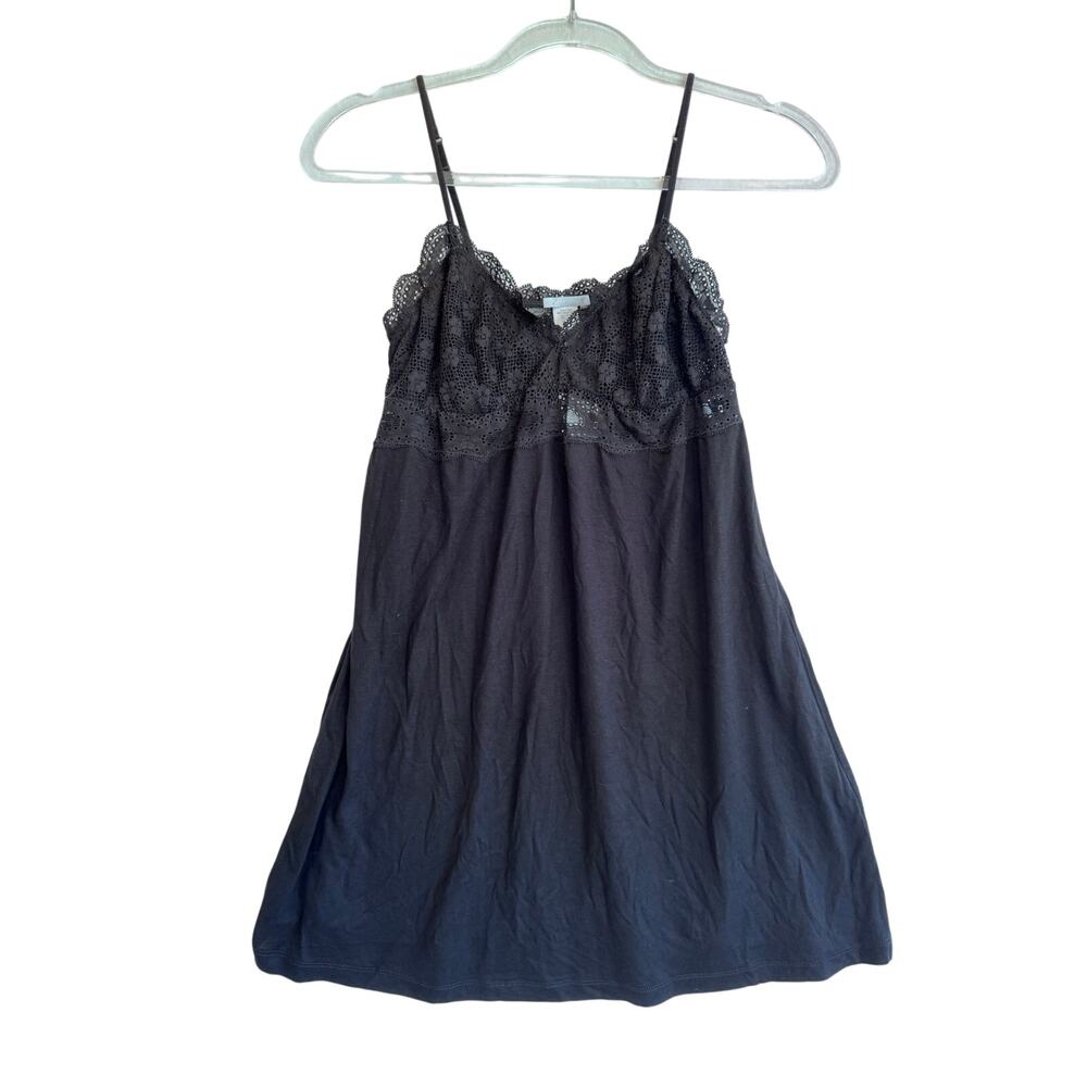 Eberjey Black Lace Chemise Nightgown Rayon Sleepwear Lingerie Large NWT Soft